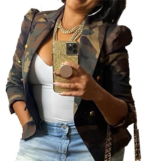Women’s Outerwear Ptorlio Cropped Camo Jacket-Camouflage Jacket-Premium Leather Store