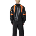 Men's Black Orange Cropped Biker Leather Jacket-Men's Biker Jackets-Premium Leather Store