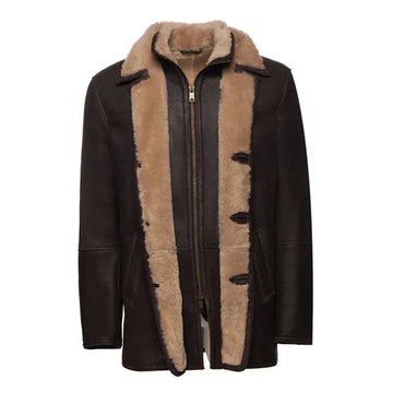 Brown Alexs Faux Shearling Real Leather Coat-Women Leather Coat-Premium Leather Store