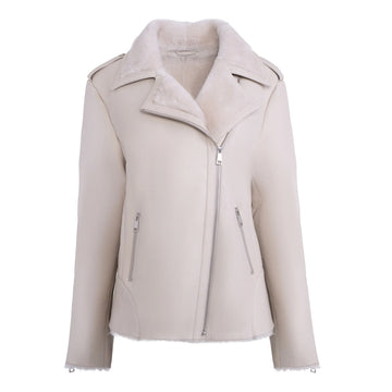 Women's White Faux Shearling Straight Moto Leather Jacket-Women Shearling Jacket-Premium Leather Store