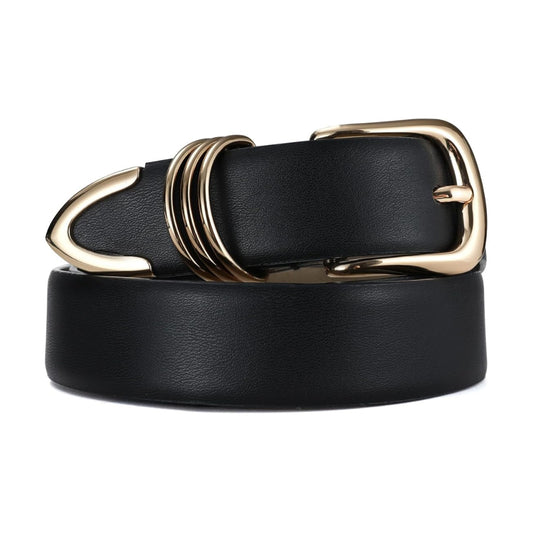 Elegant Leather Belt with Gold Buckle-Women Leather Belts-Premium Leather Store