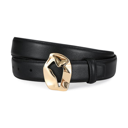 Black Genuine Leather Belt with Gold Buckle-Women Leather Belts-Premium Leather Store