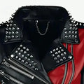 Women's Red & Black Studded Leather Moto Jacket-Women Leather Jacket-Premium Leather Store