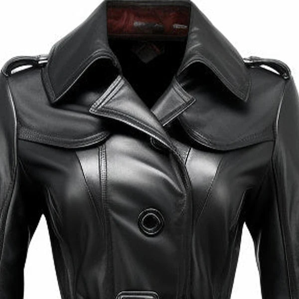 Women's Black Zeon Long Designer Leather Coat-Women Leather Coat-Premium Leather Store