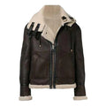Men's Brown Faux Shearling Hooded Leather Jacket-Men Shearling Jacket-Premium Leather Store