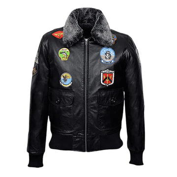 Men's Black A-1 Faux Shearling Flight Bomber Jacket-Men Shearling Jacket-Premium Leather Store