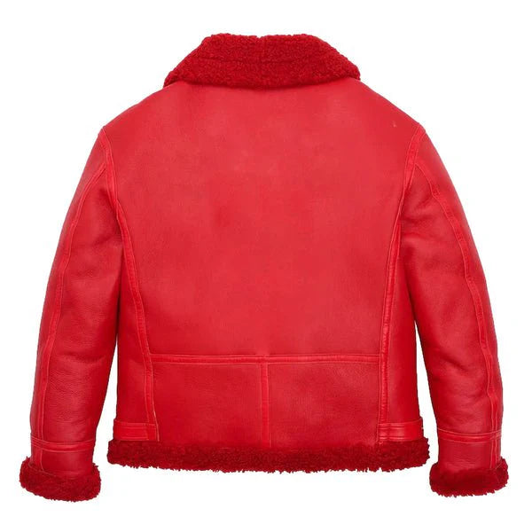 Men's Red Faux Shearling Military B3 Bomber Jacket-Men Shearling Jacket-Premium Leather Store