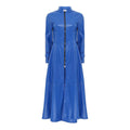 Blue Full-Zip Ankle-Length Genuine Leather Trench Coat-Women Leather Coat-Premium Leather Store