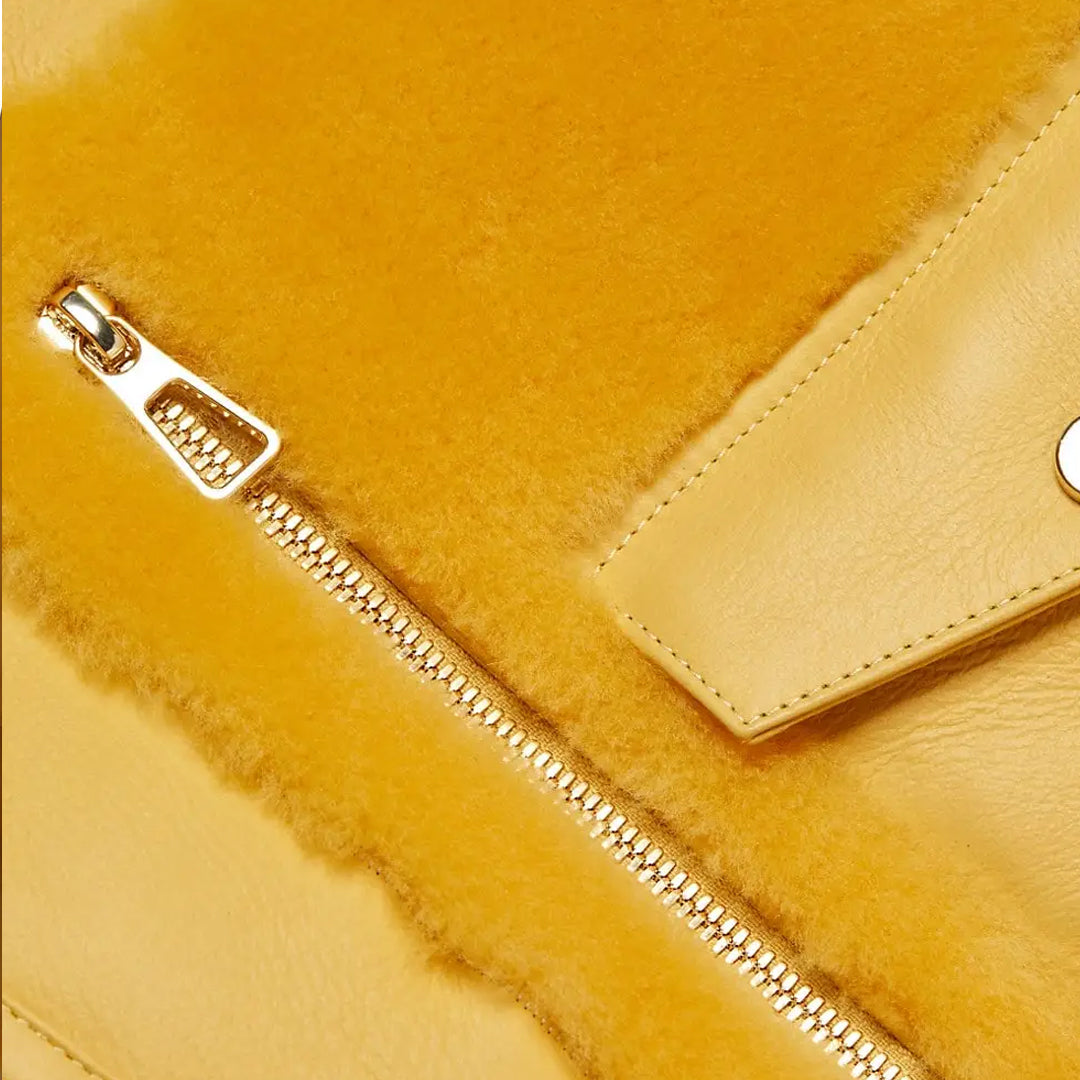 Women's Yellow Faux Shearling Leather Jacket-Women Shearling Jacket-Premium Leather Store