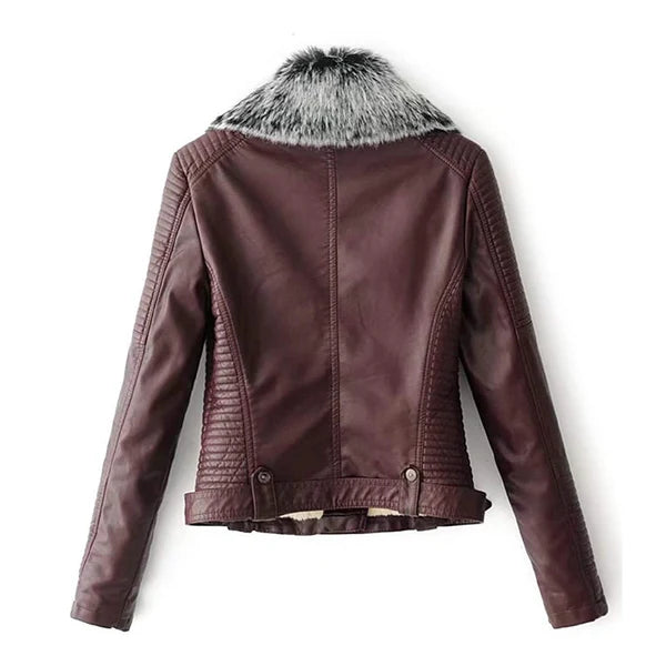 Women's Faux Fur Quilted Faux Shearling Moto Leather Jacket-Women Shearling Jacket-Premium Leather Store