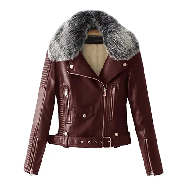 Women's Faux Fur Quilted Faux Shearling Moto Leather Jacket-Women Shearling Jacket-Premium Leather Store