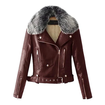 Women's Faux Fur Quilted Faux Shearling Moto Leather Jacket-Women Shearling Jacket-Premium Leather Store