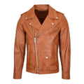 Men's Tan Brando Biker Leather Jacket-Men's Biker Jackets-Premium Leather Store