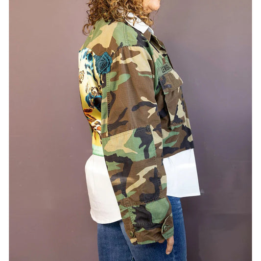 Women’s Trendy Short Cameo Jacket-Camouflage Jacket-Premium Leather Store