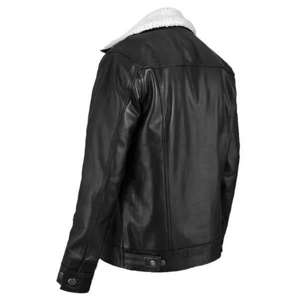 Men's Black Aviator Faux Shearling Leather Jacket-Men Shearling Jacket-Premium Leather Store