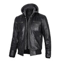 Men's Grey Hoodie Leather Jacket-Leather Jackets-Premium Leather Store