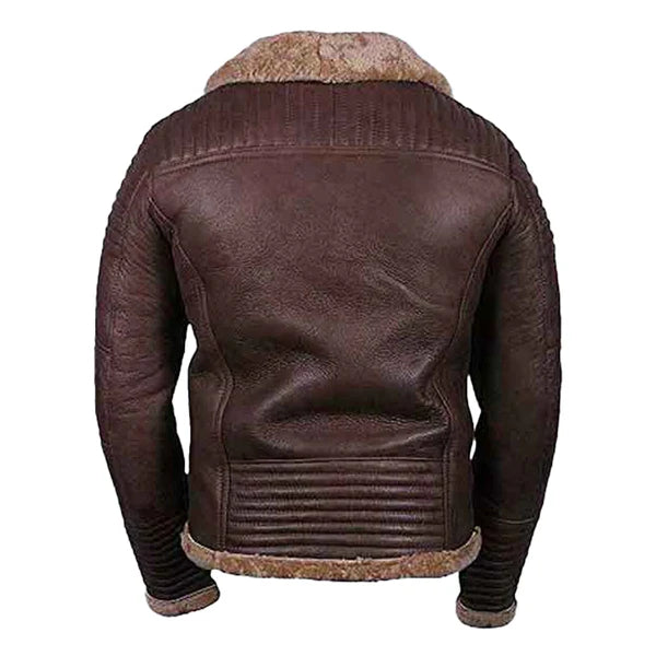 Men's Brown Zipper Faux Shearling Leather Jacket-Men Shearling Jacket-Premium Leather Store