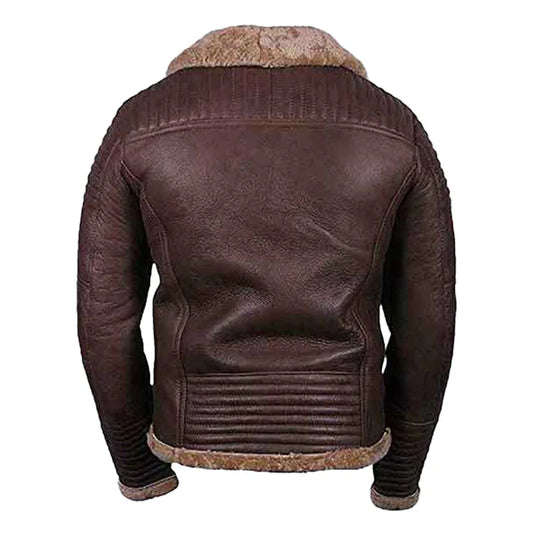 Men's Brown Zipper Faux Shearling Leather Jacket-Men Shearling Jacket-Premium Leather Store