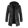 Black Fashionable Hooded Long Leather Motorcycle Coat-Men Leather Coat-Premium Leather Store