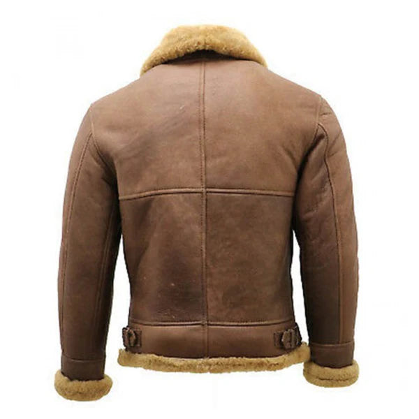 Men's Brown Faux Shearling Leather Jacket-Men Shearling Jacket-Premium Leather Store