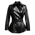 Women's Black Draken Long Genuine Leather Coat-Women Leather Coat-Premium Leather Store