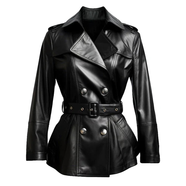 Women's Black Draken Long Genuine Leather Coat-Women Leather Coat-Premium Leather Store