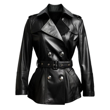Women's Black Draken Long Genuine Leather Coat-Women Leather Coat-Premium Leather Store