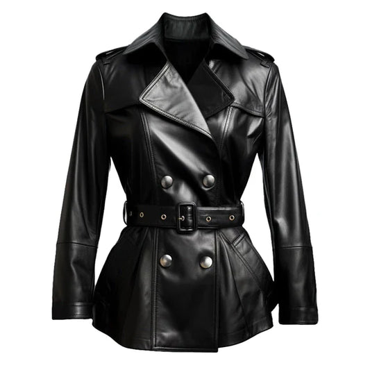Women's Black Draken Long Genuine Leather Coat-Women Leather Coat-Premium Leather Store