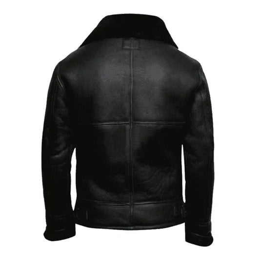 Men's Black Aviator Faux Shearling Bomber Leather Jacket-Men Shearling Jacket-Premium Leather Store