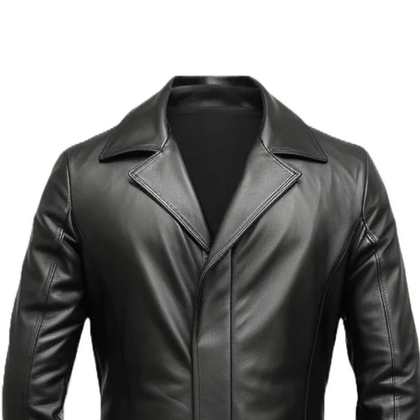 Black Classic Long Premium Leather Coat-Men Leather Coat-Premium Leather Store