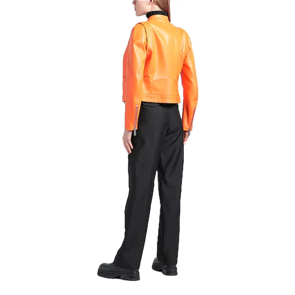 Women's Orange Donna Biker Leather Jacket-Women Biker Jacket-Premium Leather Store