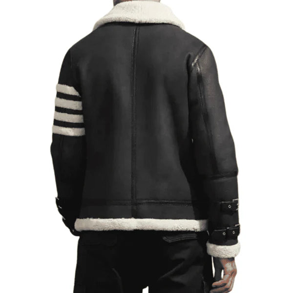 Men's Black & White Faux Shearling B3 Bomber Jacket-Men Shearling Jacket-Premium Leather Store