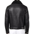 Men's Black Faux Shearling Fur Collar Bomber Leather Jacket-Men Shearling Jacket-Premium Leather Store