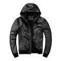 Men's Black Hooded Motorcycle Bomber Jacket-Men's Bomber Jacket-Premium Leather Store