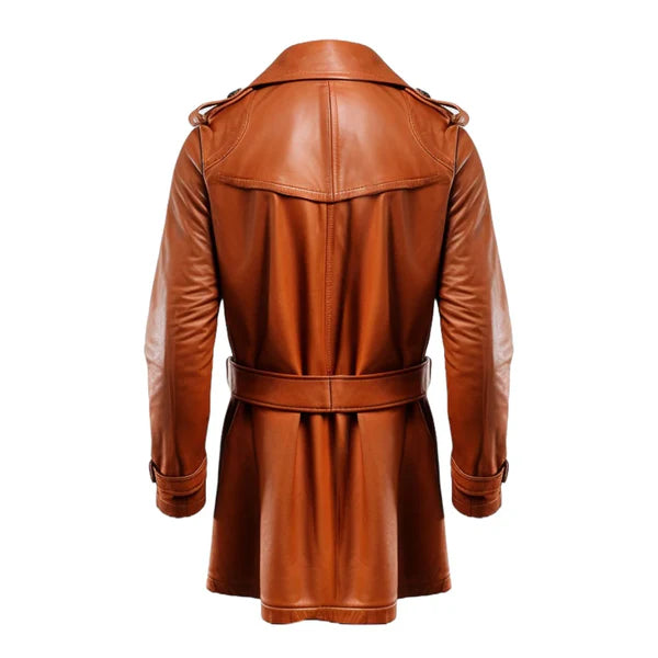 Tan Classic Long Real Leather Winter Coat-Men Leather Coat-Premium Leather Store