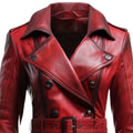 Women's Red Vire Long Fashionable Leather Coat-Women Leather Coat-Premium Leather Store