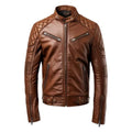 Men's Brown Racer Biker Leather Jacket-Men's Biker Jackets-Premium Leather Store