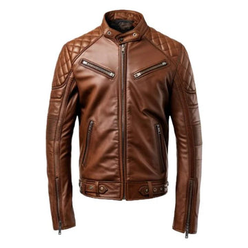 Men's Brown Racer Biker Leather Jacket-Men's Biker Jackets-Premium Leather Store