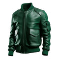 Men's Green Sleeve Pocket Bomber Leather Jacket-Men's Bomber Jacket-Premium Leather Store