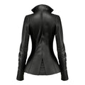 Women's Black Falk Long Genuine Leather Trench Coat-Women Leather Coat-Premium Leather Store