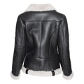 Women's White Faux Fur Merino Shearling Black Leather Jacket-Women Shearling Jacket-Premium Leather Store