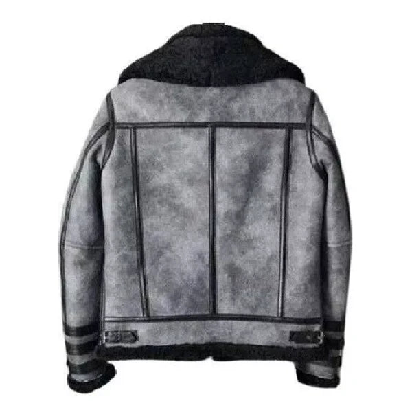 Men's Faux Shearling B3 Grey Overcoat Leather Jacket-Men Shearling Jacket-Premium Leather Store