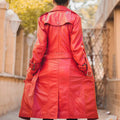 Women's Red Double-Breasted Stylish Leather Trench Coat-Women Leather Coat-Premium Leather Store