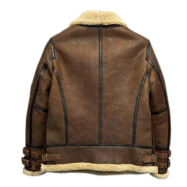 Men's Dark Brown RAF B3 Faux Shearling Aviator Jacket-Men Shearling Jacket-Premium Leather Store