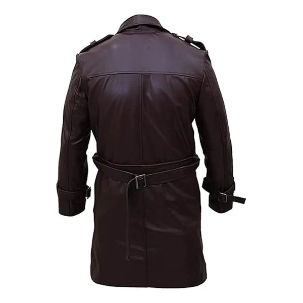 Brown Watchmen Authentic Leather Trench Coat-Men Leather Coat-Premium Leather Store
