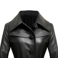 Women's Black Lumos Stylish Long Leather Coat-Women Leather Coat-Premium Leather Store