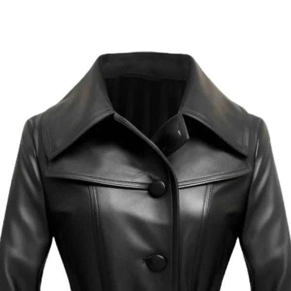 Women's Black Lumos Stylish Long Leather Coat-Women Leather Coat-Premium Leather Store