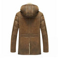 Men's Brown Hooded B3 Shearling Real Leather Coat-Men Leather Coat-Premium Leather Store