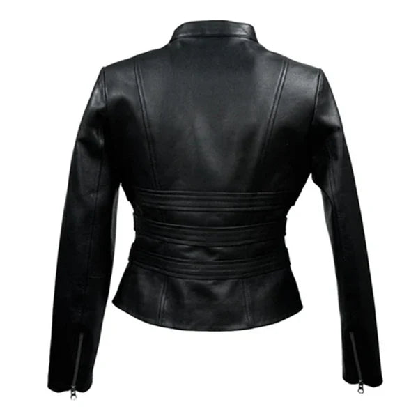 Women's Black Genuine Moto Leather Jacket-Women Bomber Jacket-Premium Leather Store