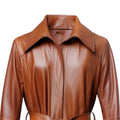 Women's Brown Stratos Long Premium Leather Coat-Women Leather Coat-Premium Leather Store
